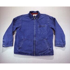 Eddie Bauer Men Large Thinsulate Insulated Denim Canvas Barn Jacket Red Lined